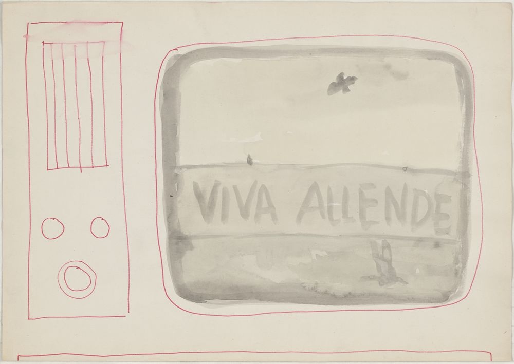 ohne Titel [Illustration - Fernseher: "Viva Allende"] (VG Bild-Kunst Bonn 2019 RR-F)