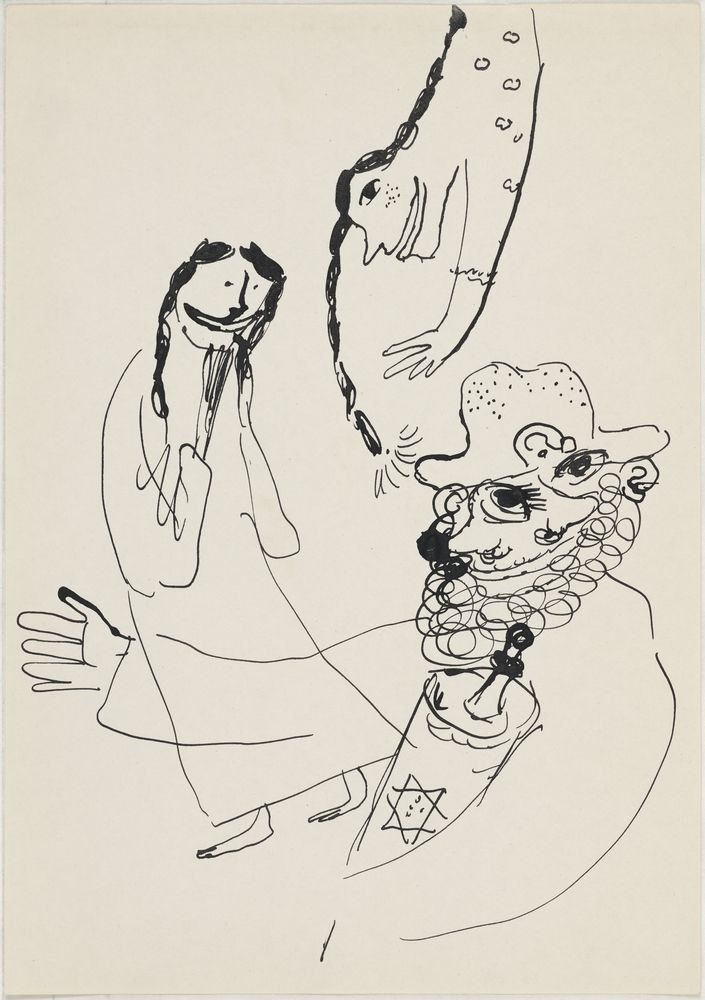 ohne Titel [Illustration - Rabbi und Mädchen mit Zöpfen] (VG Bild-Kunst Bonn 2019 RR-F)