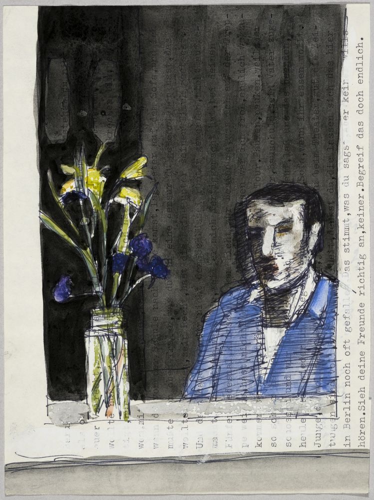 ohne Titel [Studie - Person neben Blumen im Glas] (VG Bild-Kunst Bonn 2019 RR-F)