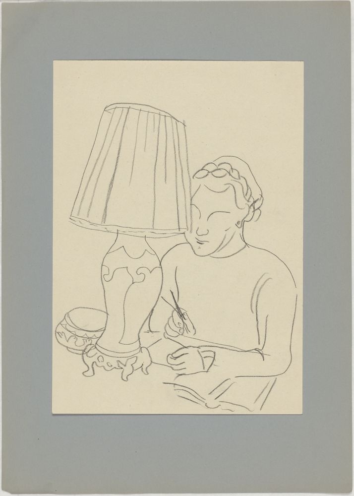 ohne Titel [Porträtstudie - Frau am Tisch mit Lampe] (VG Bild-Kunst Bonn 2019 RR-F)