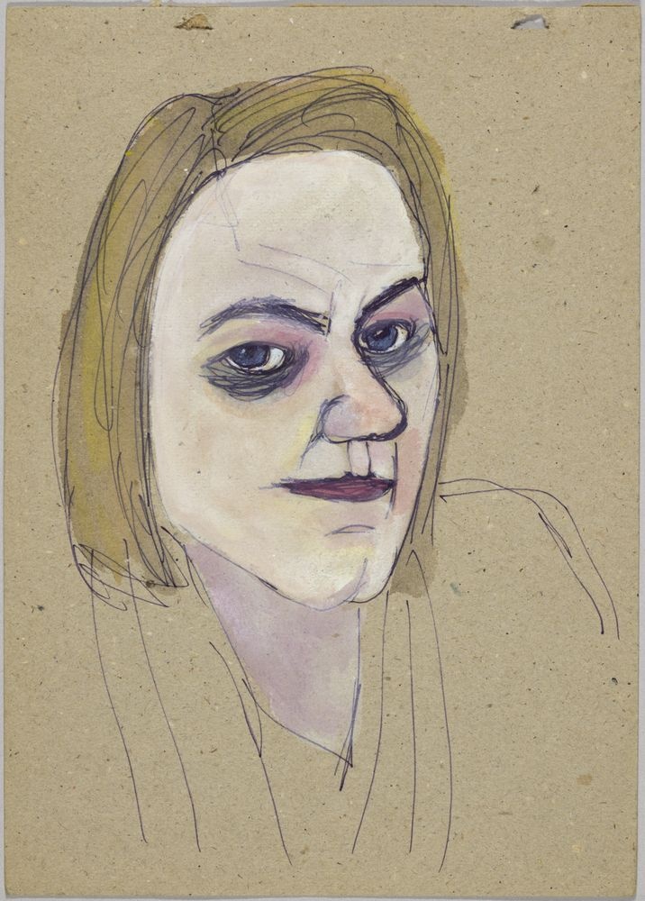 ohne Titel [Porträtstudie - Frau mit rotem Schal] (VG Bild-Kunst Bonn 2019 RR-F)