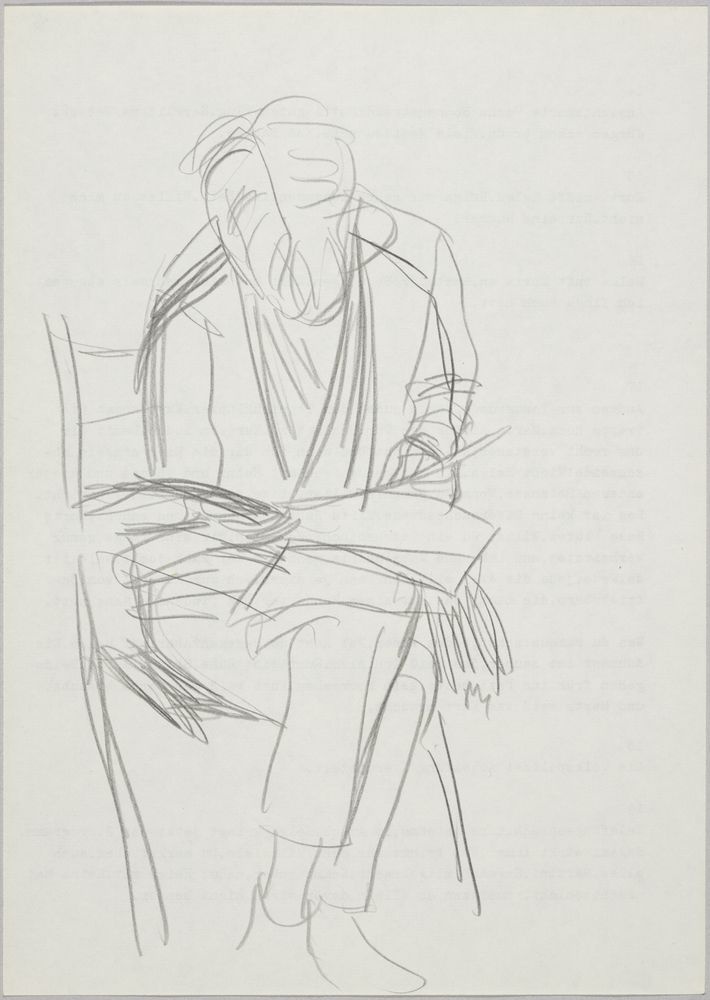 ohne Titel [Porträtstudie - Person mit Schal auf Küchenstuhl, lesend] (VG Bild-Kunst Bonn 2019 RR-F)
