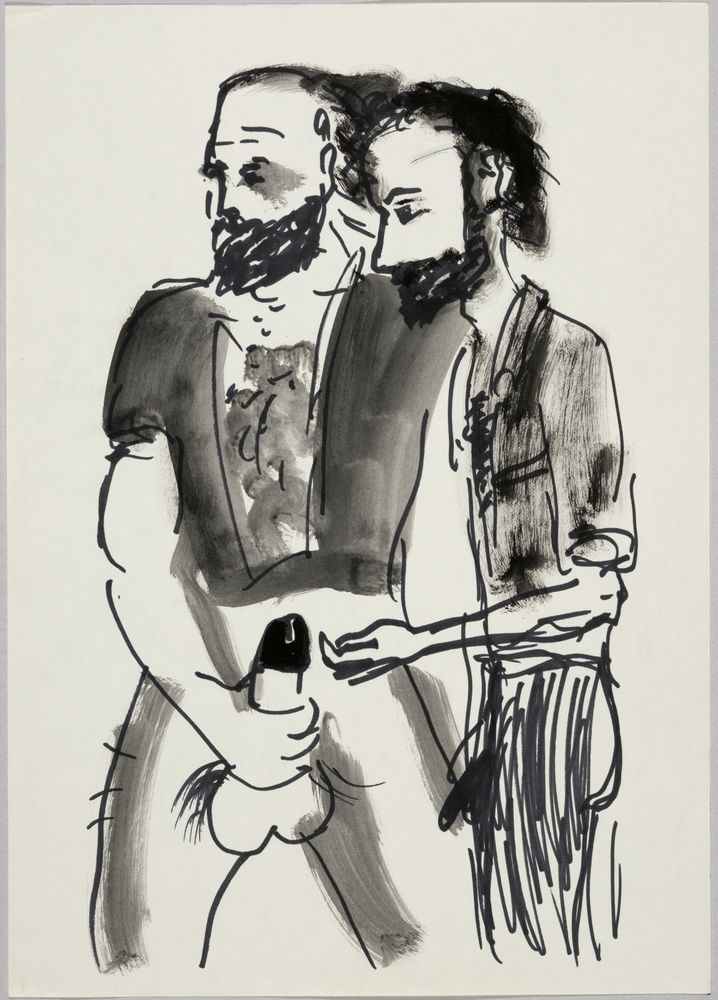 ohne Titel [Illustration - Zwei Männer mit entblößtem Geschlecht] (VG Bild-Kunst Bonn 2019 RR-F)