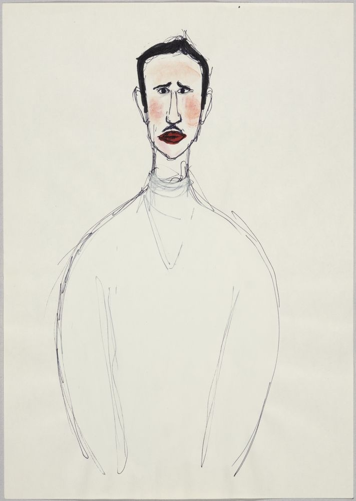 ohne Titel [Porträtstudie - Mann mit Oberlippenbart in grünlichem Pullover] (VG Bild-Kunst Bonn 2019 RR-F)