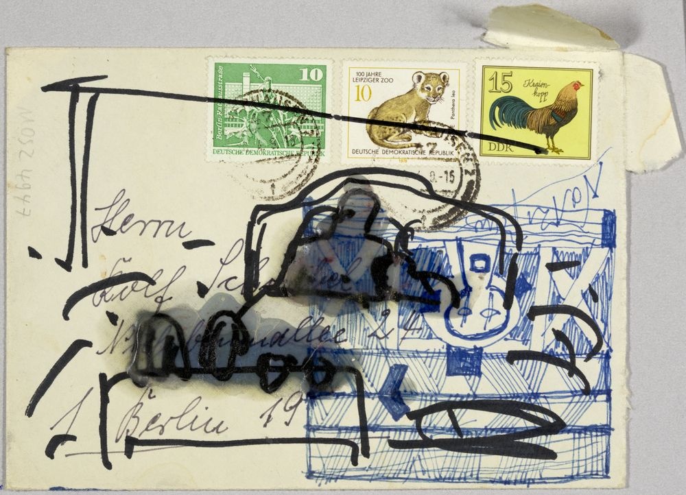 ohne Titel [Illustrative Studie auf Briefumschlag] (VG Bild-Kunst Bonn 2019 RR-F)