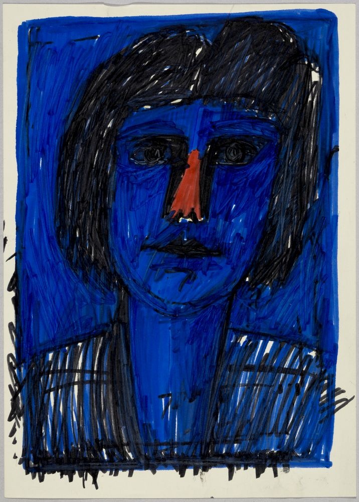 ohne Titel [Porträtstudie - Frau in Blau mit roter Nase] (VG Bild-Kunst Bonn 2019 RR-F)