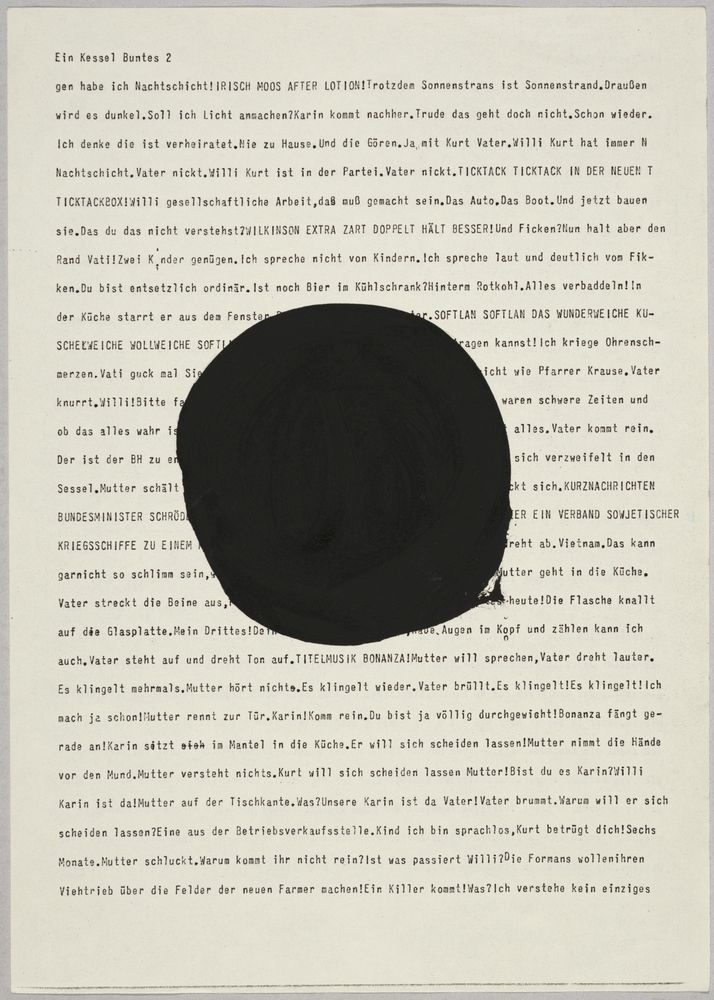 ohne Titel [Schwarzer Kreis auf Text] (VG Bild-Kunst Bonn 2019 RR-F)