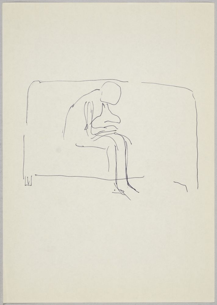 ohne Titel [Figurenstudie - Kauernde Person auf Sofa] (VG Bild-Kunst Bonn 2019 RR-F)