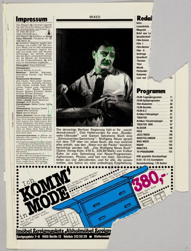 ohne Titel [Übermalung - Bild aus Tip-Magazin, ??/1981] (VG Bild-Kunst Bonn 2019 RR-F)