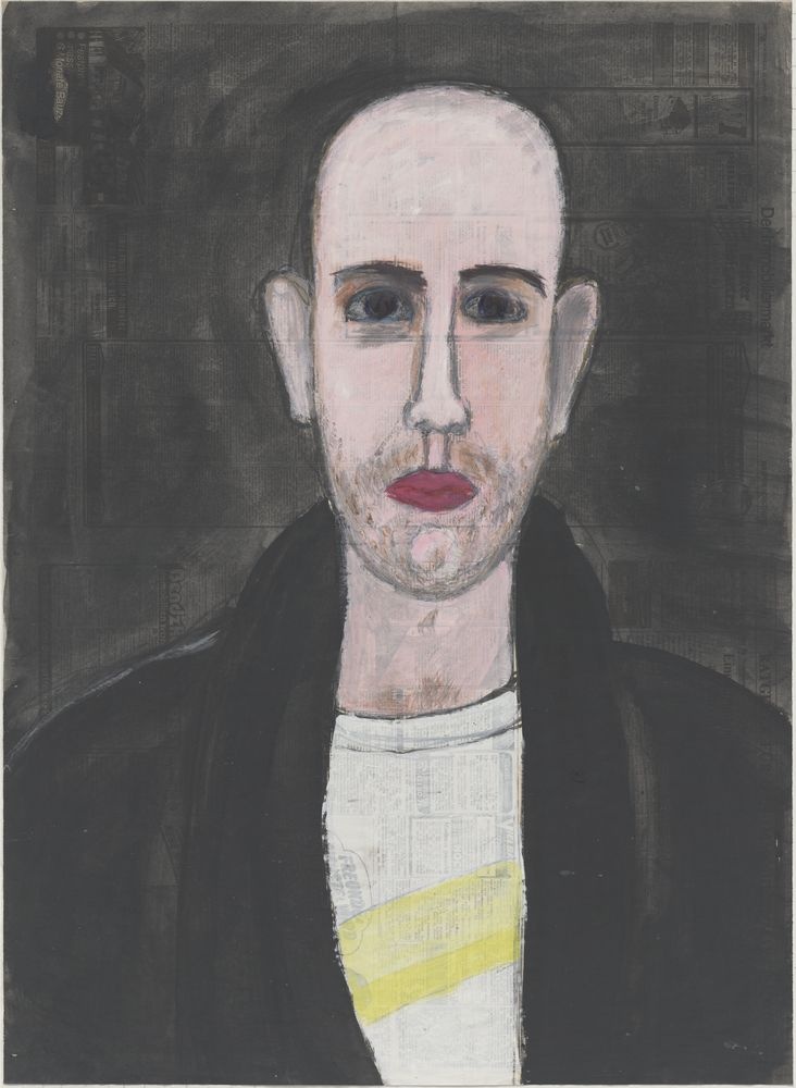 ohne Titel [Porträt auf Zeitungspapier, Mann mit Glatze] (VG Bild-Kunst Bonn 2019 RR-F)