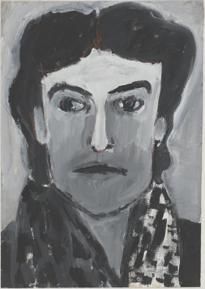 ohne Titel [Porträt auf Zeitungspapier, Mann mit Tuch] (VG Bild-Kunst Bonn 2019 RR-F)