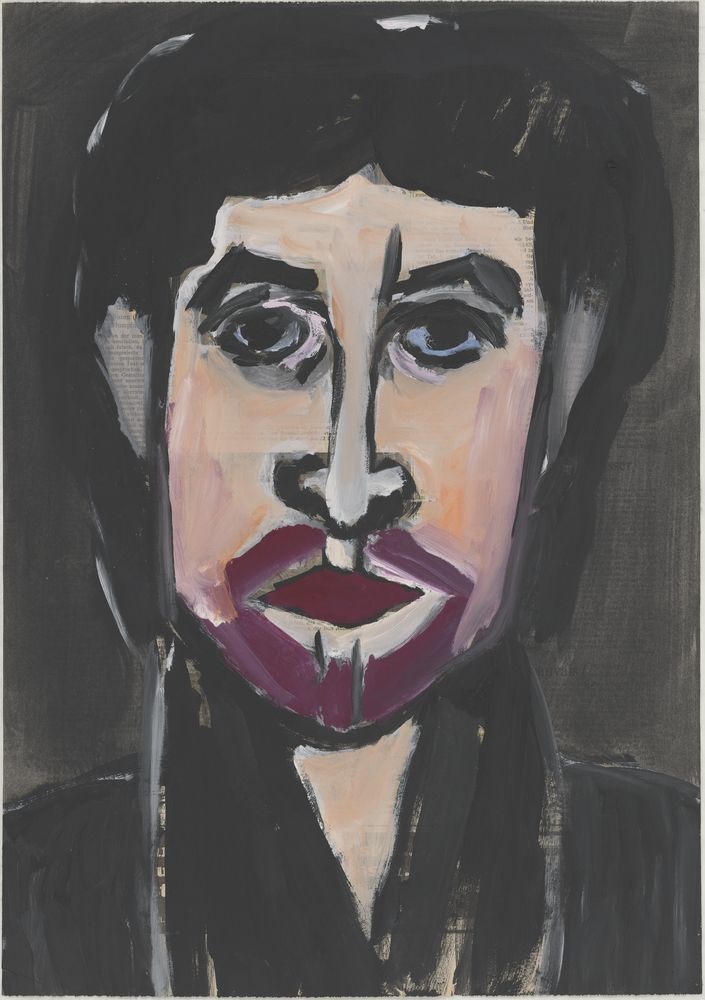 ohne Titel [Porträt auf Zeitungspapier, Mann mit Tuch] (VG Bild-Kunst Bonn 2019 RR-F)