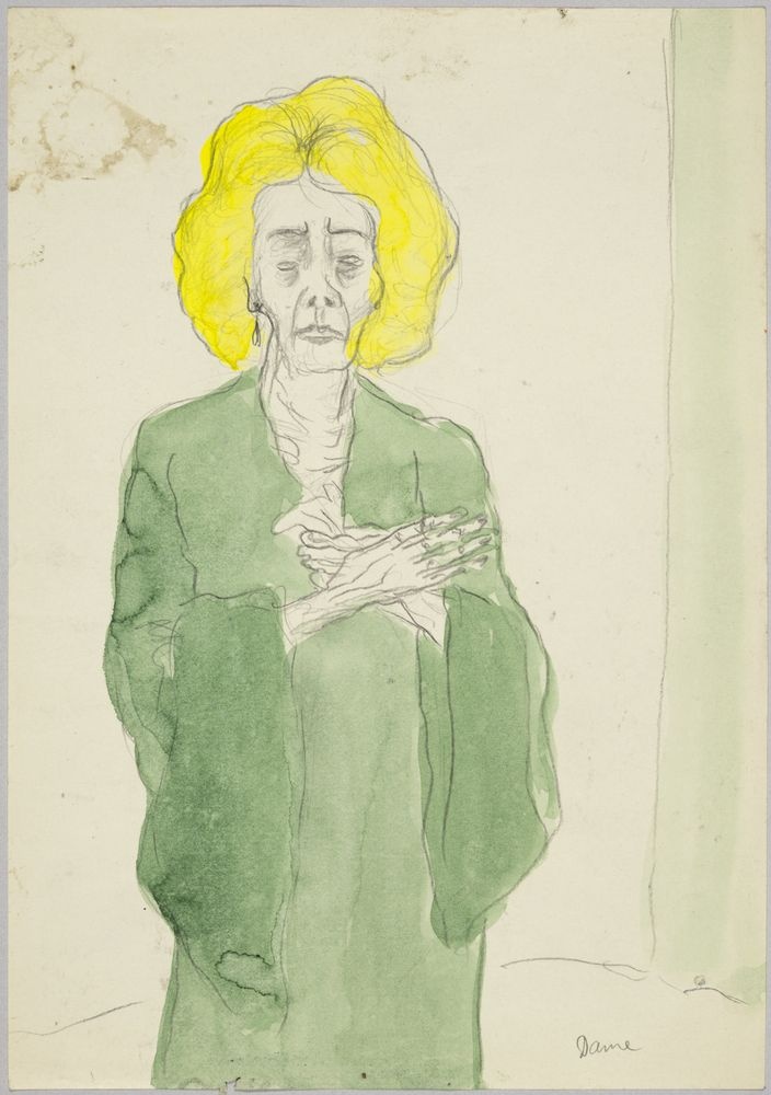 ohne Titel [Dame mit gelben Haar in grünem Mantel] (VG Bild-Kunst Bonn 2019 RR-F)