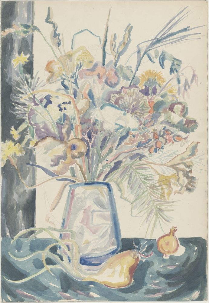 ohne Titel [Stillleben - Blumenstrauß in Vase mit Zwiebeln] (VG Bild-Kunst Bonn 2019 RR-F)