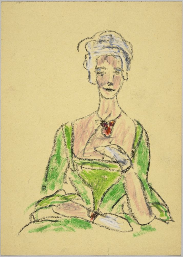 ohne Titel [Porträtstudie - Frau in grünem Kostüm] (VG Bild-Kunst Bonn 2019 RR-F)