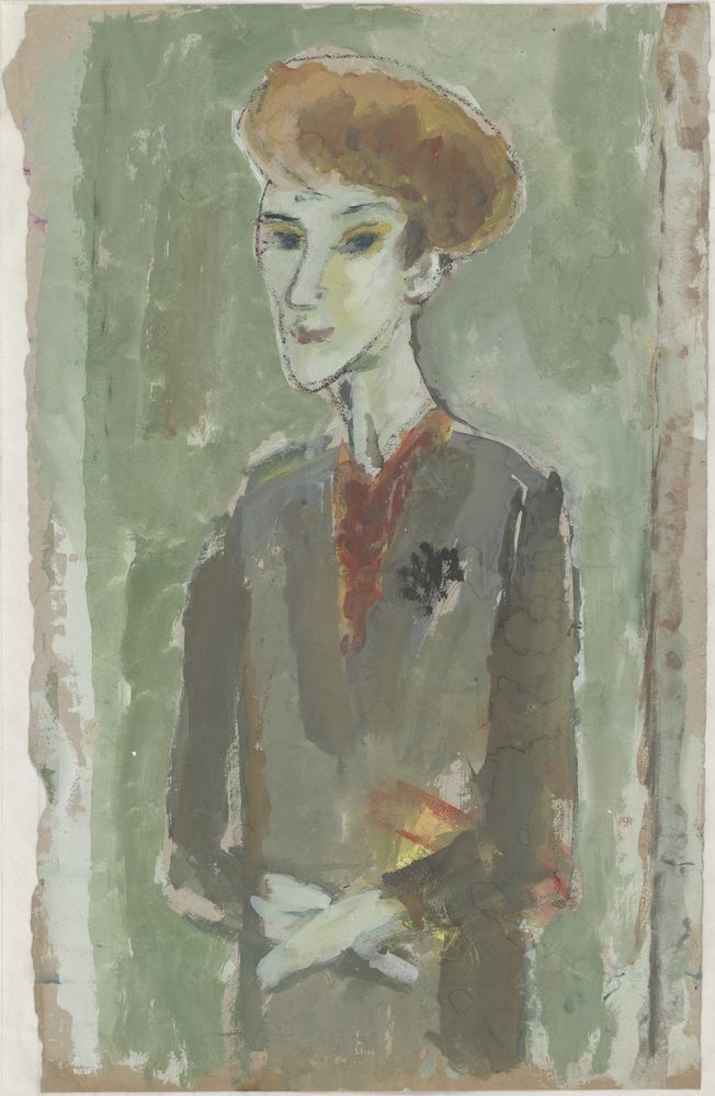 ohne Titel [Porträt - Stehende Frau mit Buch] (VG Bild-Kunst Bonn 2019 RR-F)