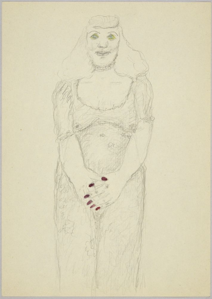 ohne Titel [Illustrative Studie - Frau mit Haartolle und roten Fingernägeln] (VG Bild-Kunst Bonn 2019 RR-F)