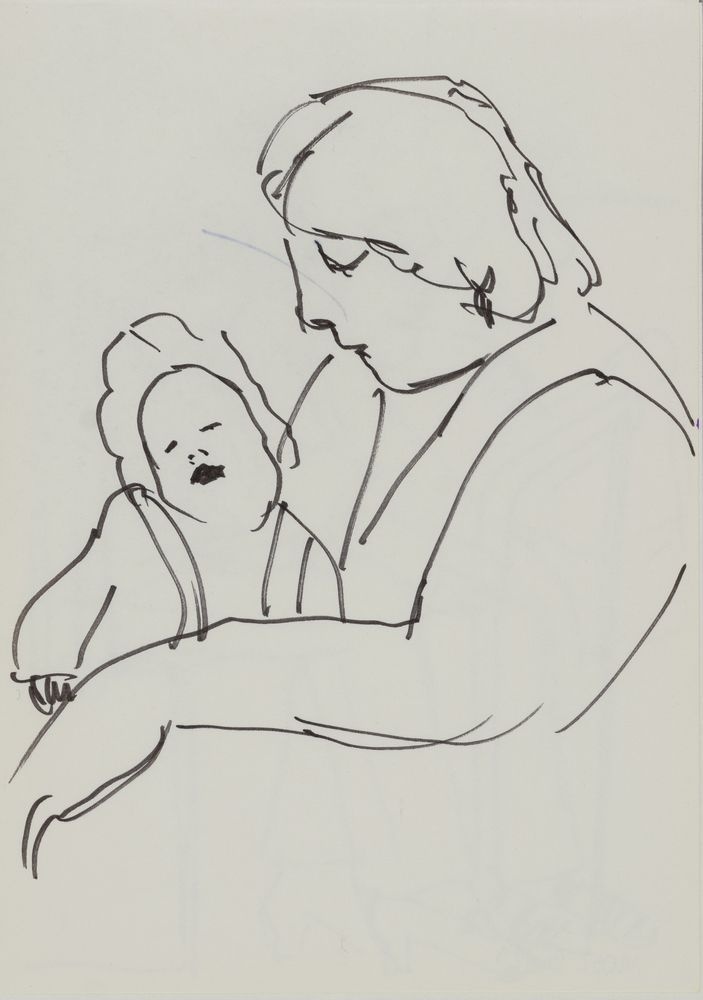 ohne Titel [Studie aus Skizzenbuch 4: Mutter mit Kind im Bus] (VG Bild-Kunst Bonn 2019 RR-F)