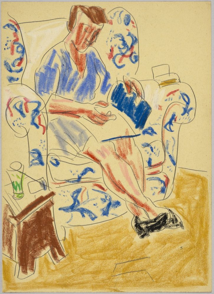 ohne Titel [Pragstudie - Frau in blauem Sessel] (VG Bild-Kunst Bonn 2019 RR-F)