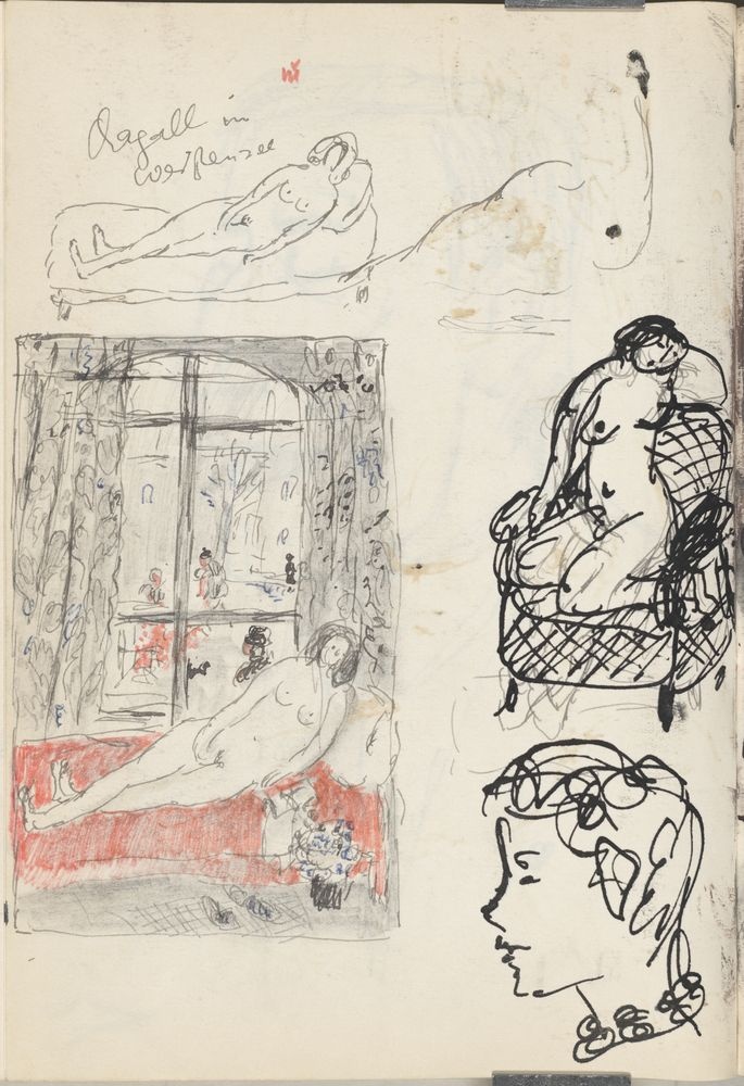 ohne Titel [Studie aus Skizzenbuch 9: Nackte Frau auf Sofa vor Fenster - "Chagall in Weißensee"] (VG Bild-Kunst Bonn 2019 RR-F)