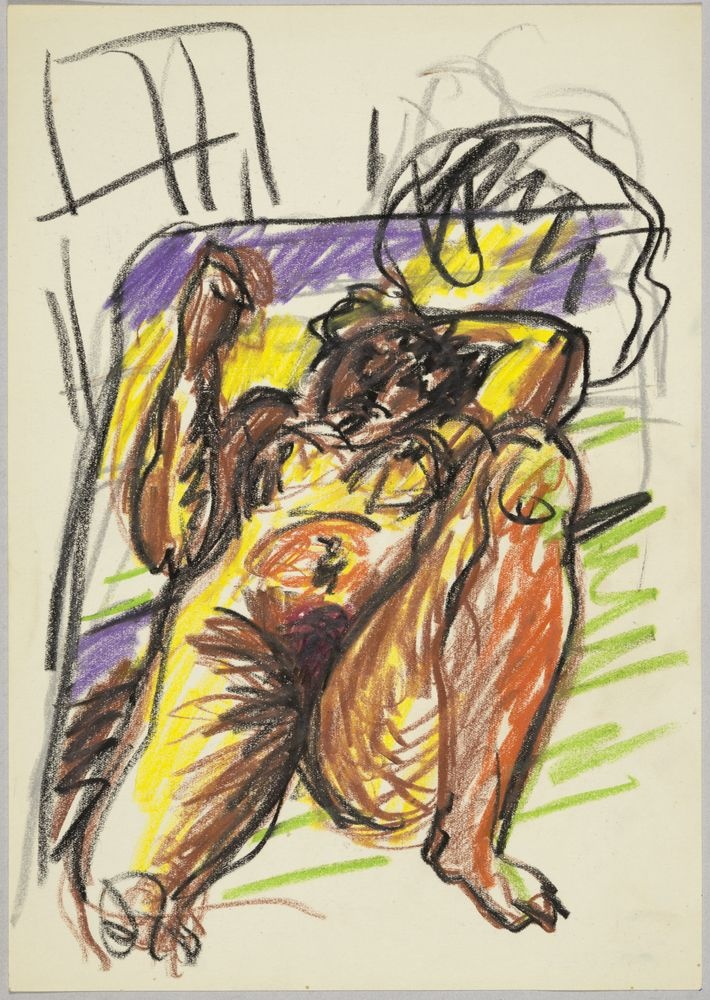 ohne Titel [Weiblicher Akt auf Bett - in Kreide] (VG Bild-Kunst Bonn 2019 RR-F)