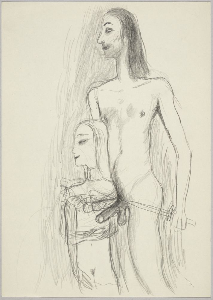 ohne Titel [Illustration - Nackter Mann mit Dolch und Mädchen] (VG Bild-Kunst Bonn 2019 RR-F)