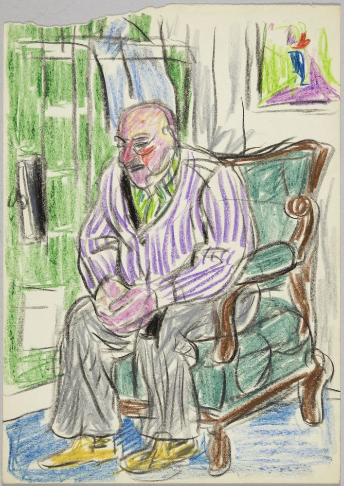 ohne Titel [Älterer Mann im Sessel vor Ofen] (VG Bild-Kunst Bonn 2019 RR-F)