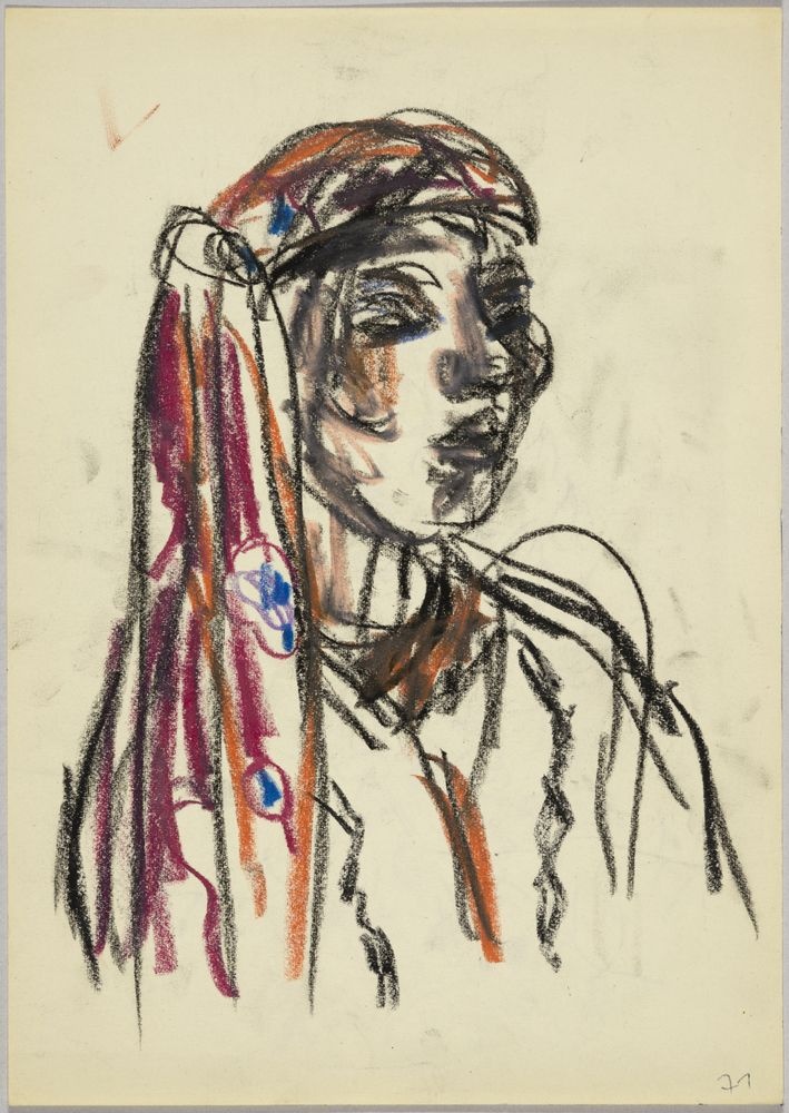 ohne Titel [Porträtstudie - Frau mit Kopftuch, Zigeunerin] (VG Bild-Kunst Bonn 2019 RR-F)