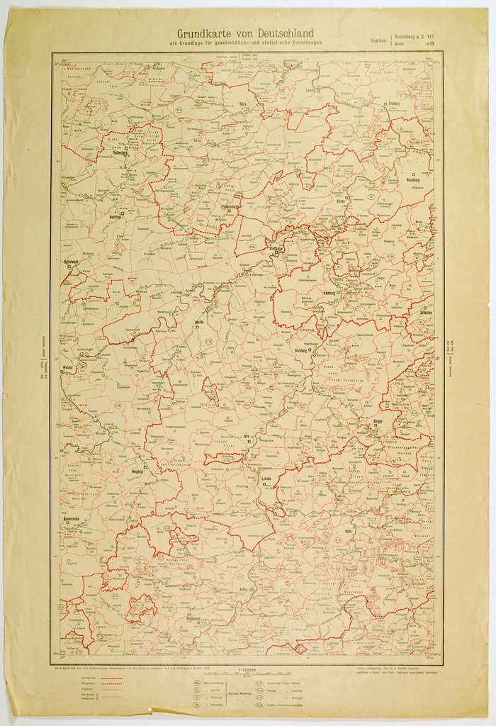 Grundkarte von Deutschland als Grundlage für Geschichtliche und statistische Forschungen. Naumburg a. S. 413, Jena 439 (Kulturhistorisches Museum Schloss Merseburg CC BY-NC-SA)
