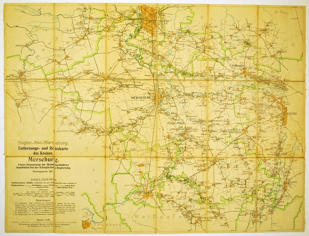 Entfernungs- und Reisekarte des Kreises Merseburg (Kulturhistorisches Museum Schloss Merseburg CC BY-NC-SA)