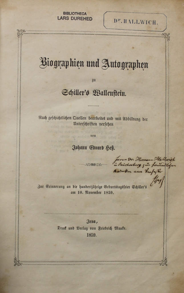 Biographien und Autographen zu Schiller&rsquo;s Wallenstein (Museum im Schloss Lützen CC BY-NC-SA)
