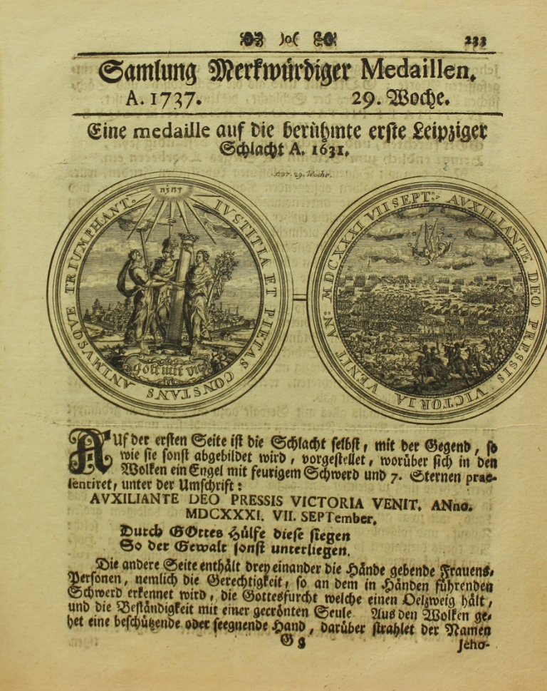 Eine medaille auf die berühmte erste Leipziger Schlacht A. 1631 (Museum im Schloss Lützen CC BY-NC-SA)