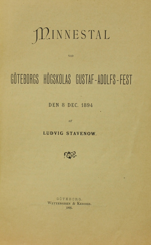 Minnestal vid Göteborgs Högskolas Gustaf-Adolfs-Fest den 8 dec. 1894 (Museum im Schloss Lützen CC BY-NC-SA)