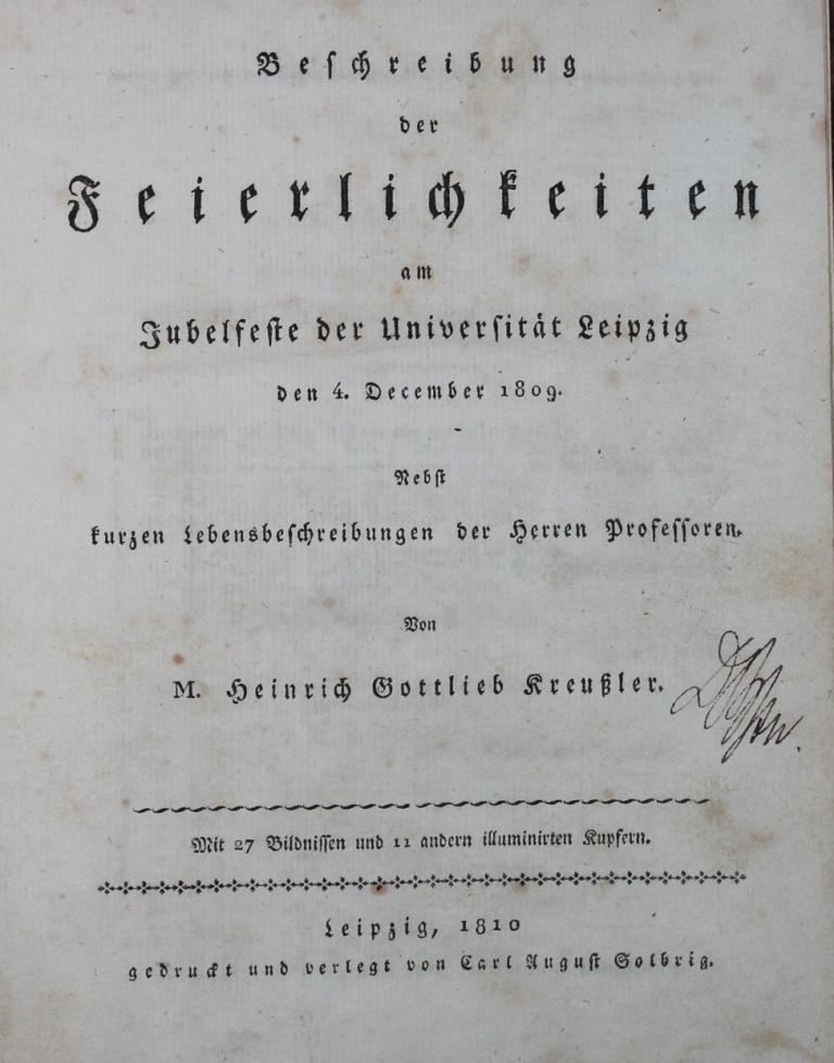 Beschreibung der Feierlichkeiten am Jubelfeste der Universität Leipzig den 4. December 1809 (Museum im Schloss Lützen CC BY-NC-SA)