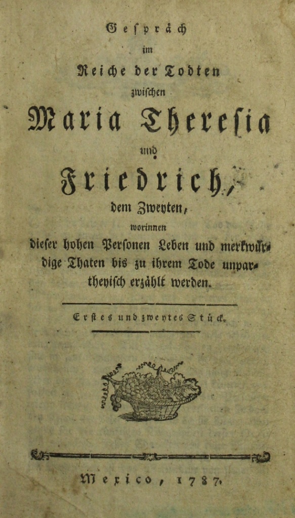 Gespräch im Reiche der Todten zwischen Maria Teresia und Friedrich dem Zweyten (Museum im Schloss Lützen CC BY-NC-SA)
