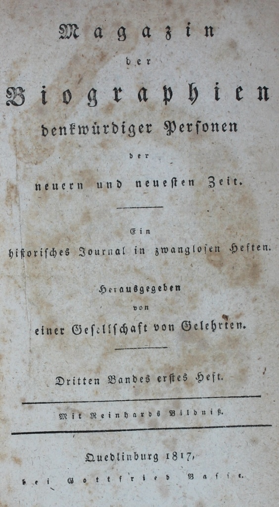 Magazin der Biographien denkwürdiger Personen der neuern und neuesten Zeit (Museum im Schloss Lützen CC BY-NC-SA)