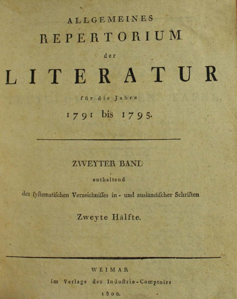 Allgemeines Repertorium der Literatur für die Jahre 1791 - 1795, 2. Band (Museum im Schloss Lützen CC BY-NC-SA)