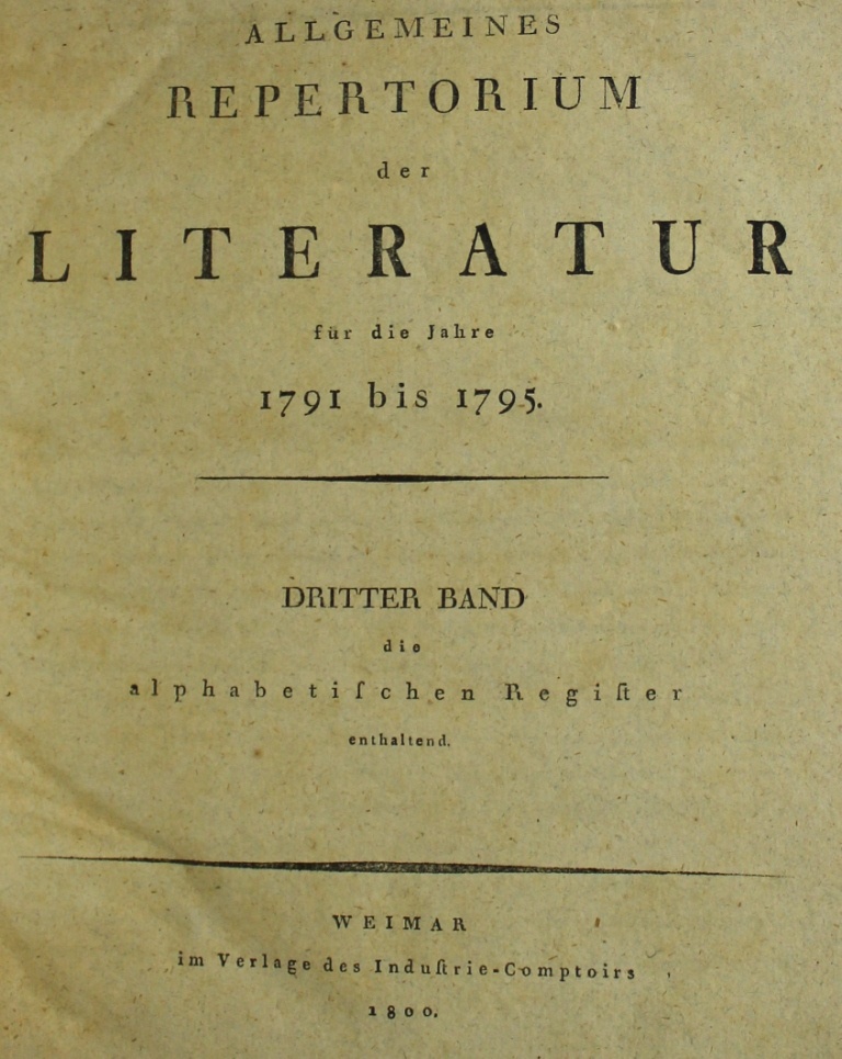 Allgemeines Repertorium der Literatur für die Jahre 1791 - 1795, 3. Band (Museum im Schloss Lützen CC BY-NC-SA)