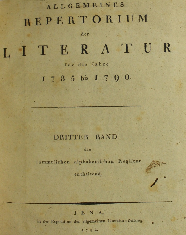 Allgemeines Repertorium der Literatur für die Jahre 1785 - 1790, 3. Band (Museum im Schloss Lützen CC BY-NC-SA)