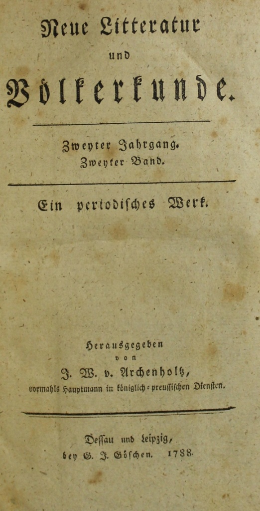 Neue Literatur und Völkerkunde. Zweyter JG. Zweyter Band und für das Jahr 1789 Erster Band (Museum im Schloss Lützen CC BY-NC-SA)