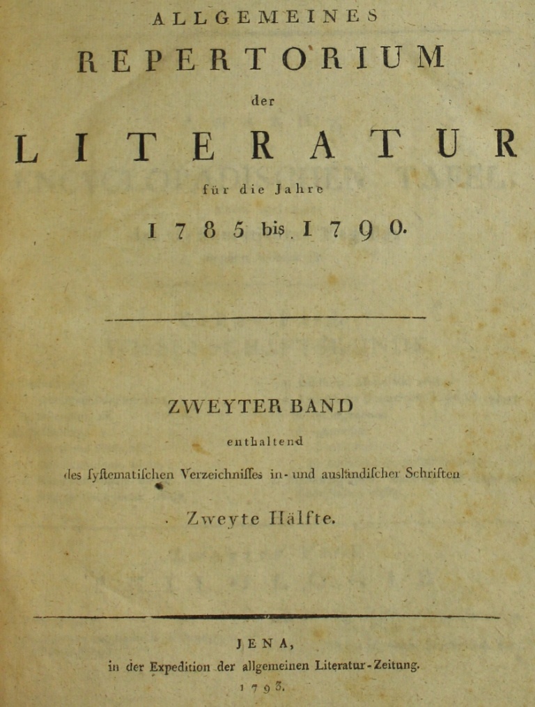 Allgemeines Repertorium der Literatur für das Jahr 1785 - 1790, 2. Band (Museum im Schloss Lützen CC BY-NC-SA)