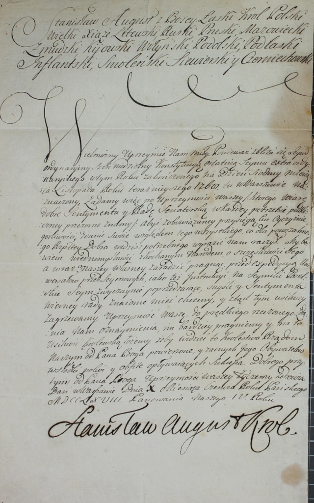 Poniatowski: Schriftstück, 1768 (Museum im Schloss Lützen CC BY-NC-SA)