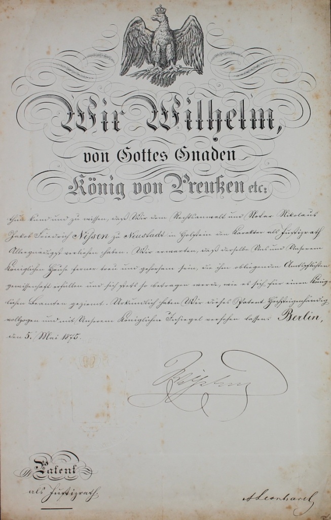 Wilhelm Friedrich Ludwig von Preußen: Schriftstück, 5.5.1875 (Museum im Schloss Lützen CC BY-NC-SA)