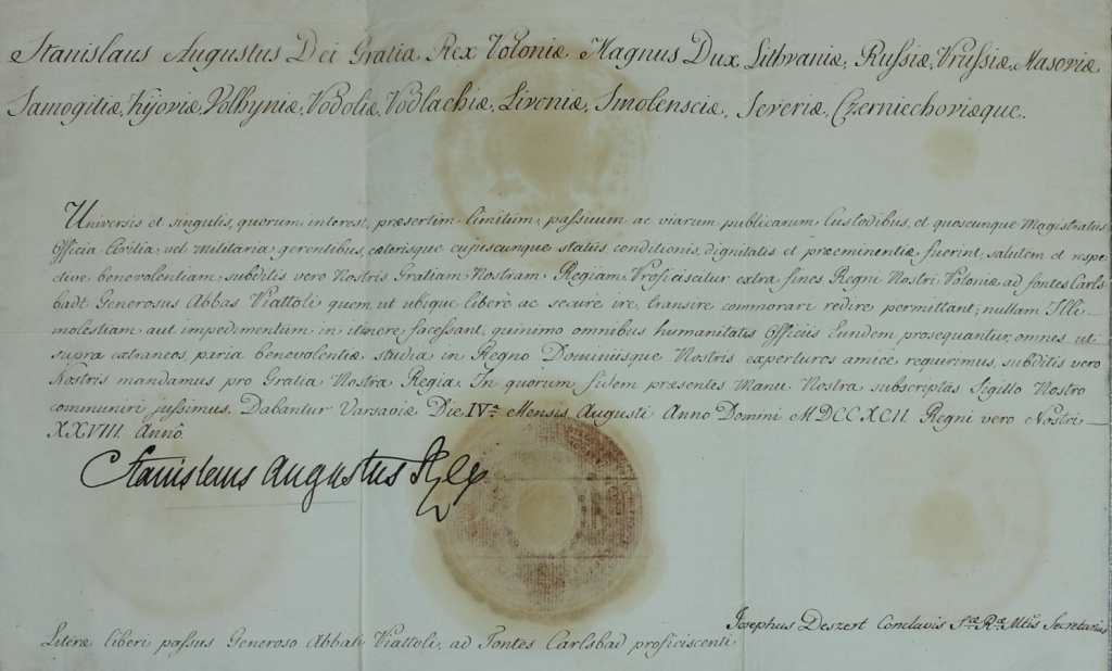 Poniatowski: Schriftstück, 4.8.1792 (Museum im Schloss Lützen CC BY-NC-SA)