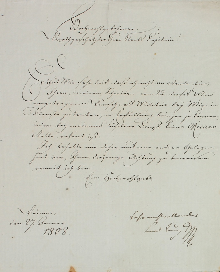 Brief von Karl August vom 1.10.1808 (Museum im Schloss Lützen CC BY-NC-SA)