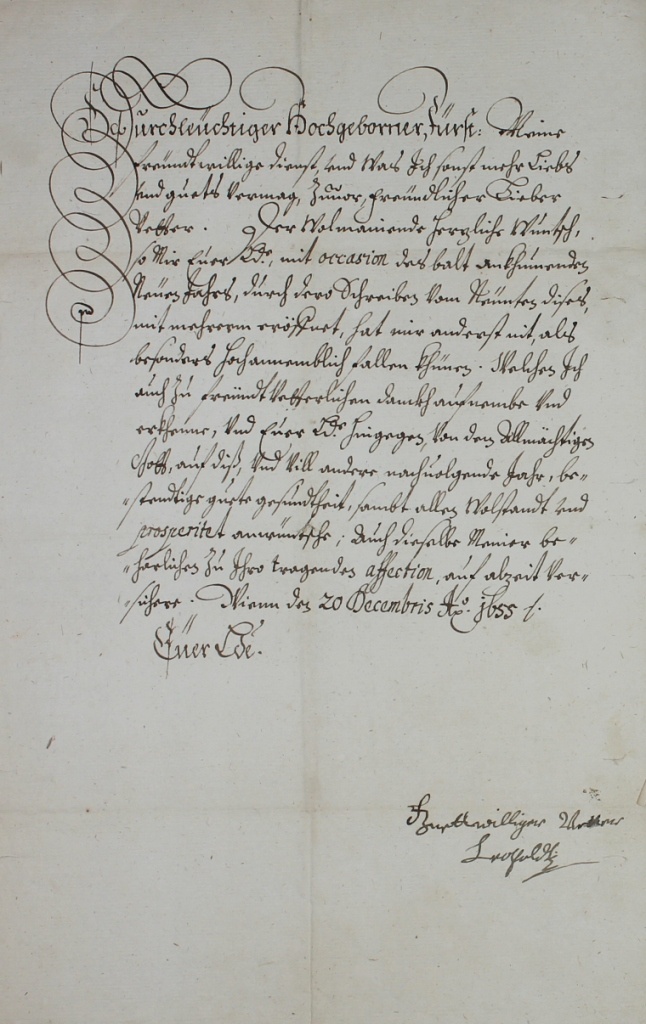 Brief von Leopold I., Kaiser des Heiligen Römischen Reiches, an Albrecht vom 20.12.1655 (Museum im Schloss Lützen CC BY-NC-SA)