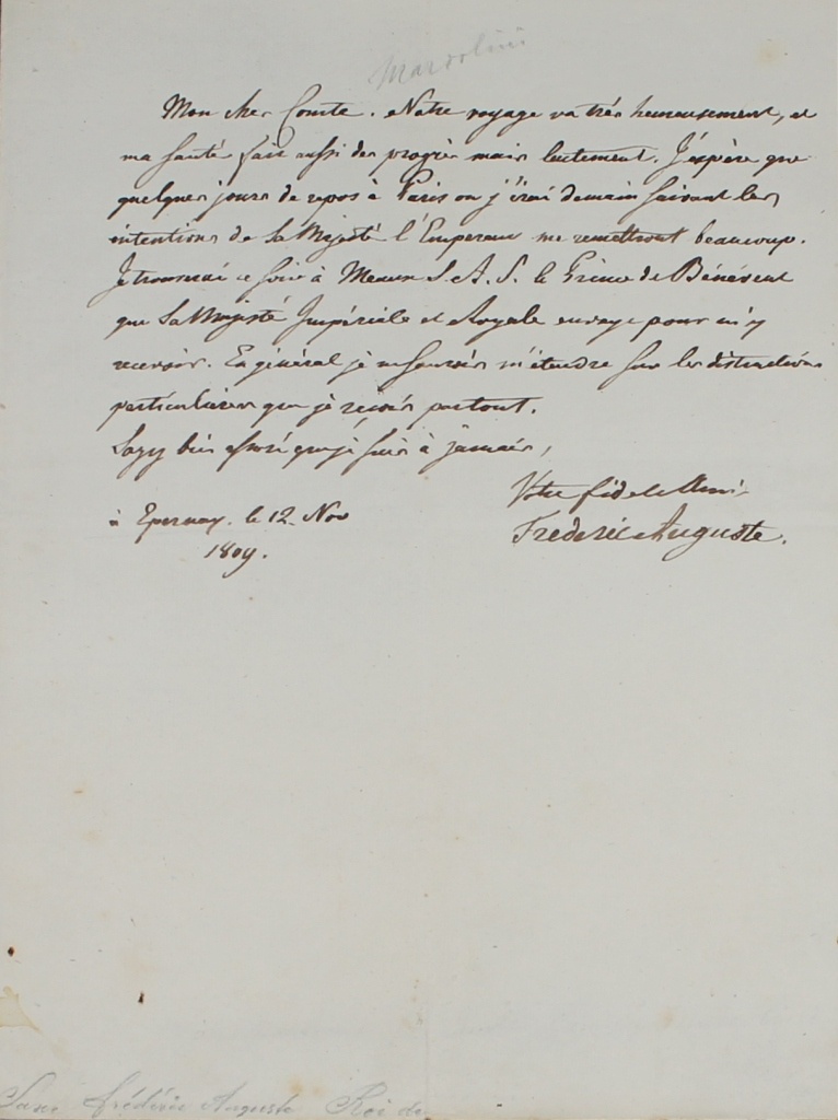 Brief von Friedrich August I. an Marcolini vom 12.11.1809 (Museum im Schloss Lützen CC BY-NC-SA)