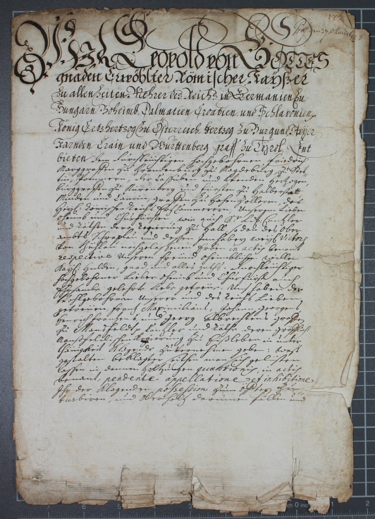Brief von Leopold I., Kaiser des Heiligen Römischen Reiches, an Friedrich III. vom 23.4.1692 (Museum im Schloss Lützen CC BY-NC-SA)