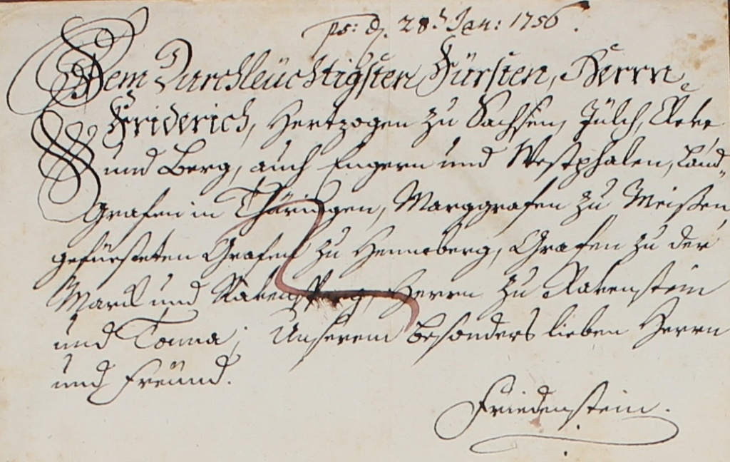 Brief von Friedrich August an den Herzog von Gotha vom 23.12.1758 (Museum im Schloss Lützen CC BY-NC-SA)