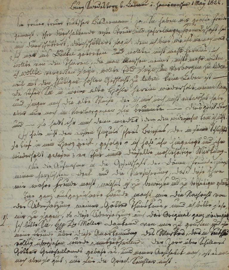 Brief von Münchhausen an Gräter von 1826 (Museum im Schloss Lützen CC BY-NC-SA)
